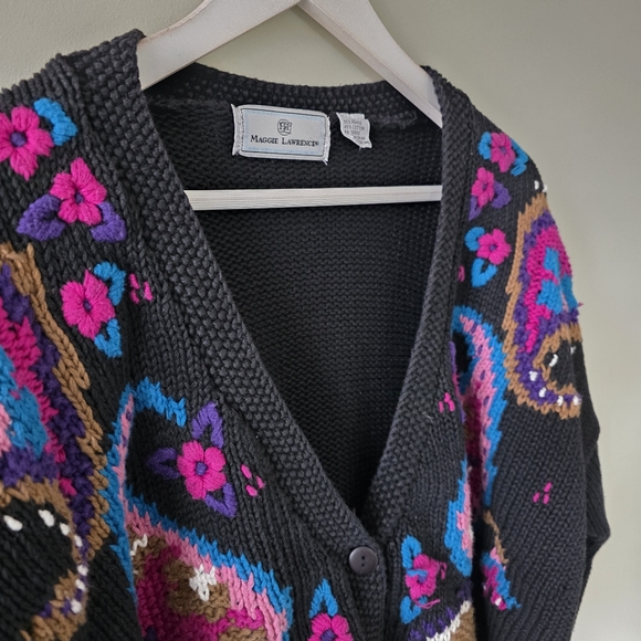 Maggie Lawrence L 90s Cottagecore Eclectic Boho Paisley Intarsia Knit Cardigan - Picture 6 of 15